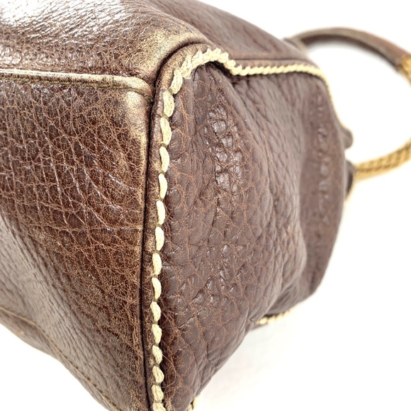 Plinio Visona Italian Brown Textured Leather Large Shoulder Bag Braided Handles - Picture 11 of 13